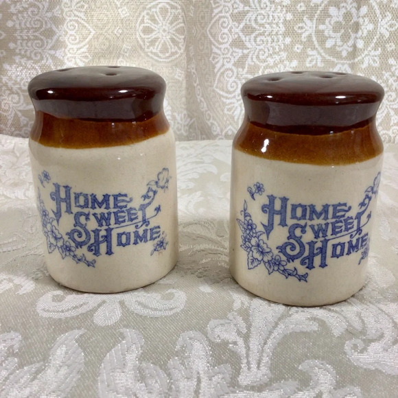 Vintage Other - Vintage Crock “Home Sweet Home” Salt and Pepper Shaker Pair